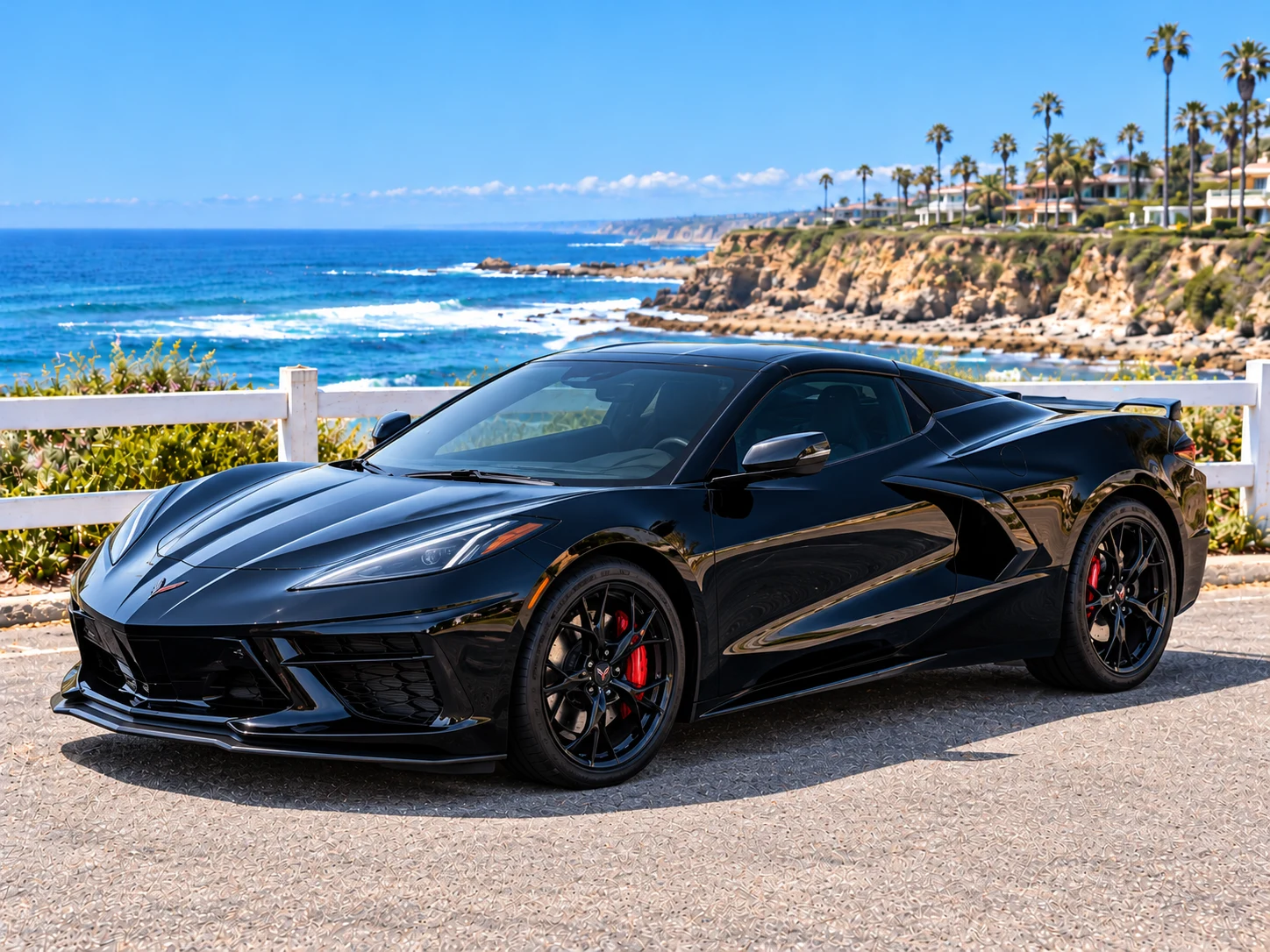 Black Chevrolet Corvette C8 overlooking the La Jolla coastline in San Diego
